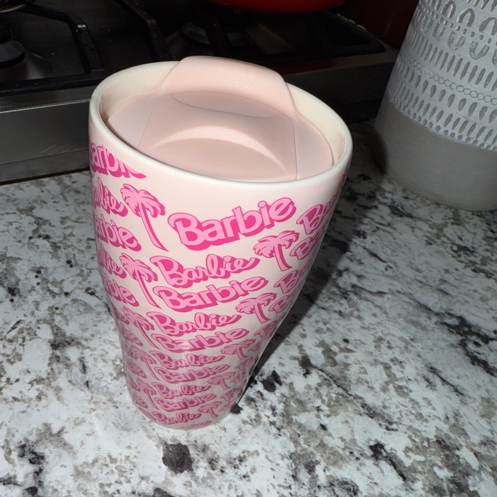 Barbie x Skinnydip London Logo & Palm Trees Ceramic Travel Coffee Mug with Lid